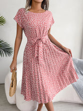 Berlipat Gaun floral para mulheres, Midi Perban, Ruched Lengan Pendek, Leher-o, Kasual Musim Panas, Boho Chic, uma linha