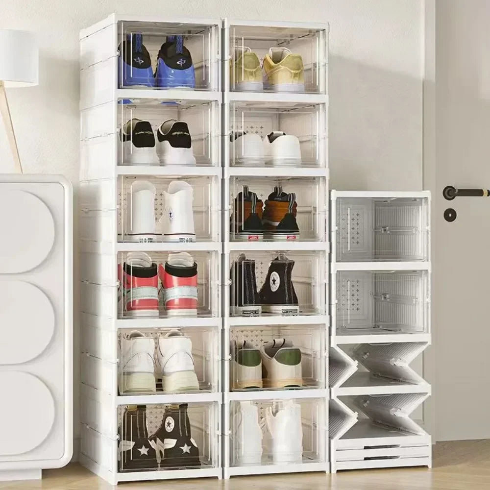 Dobrável Dustproof Multi Camadas Shoe Rack, Sneaker Organizador, Instalação Livre Gabinete, Armazenamento Integrado Racks