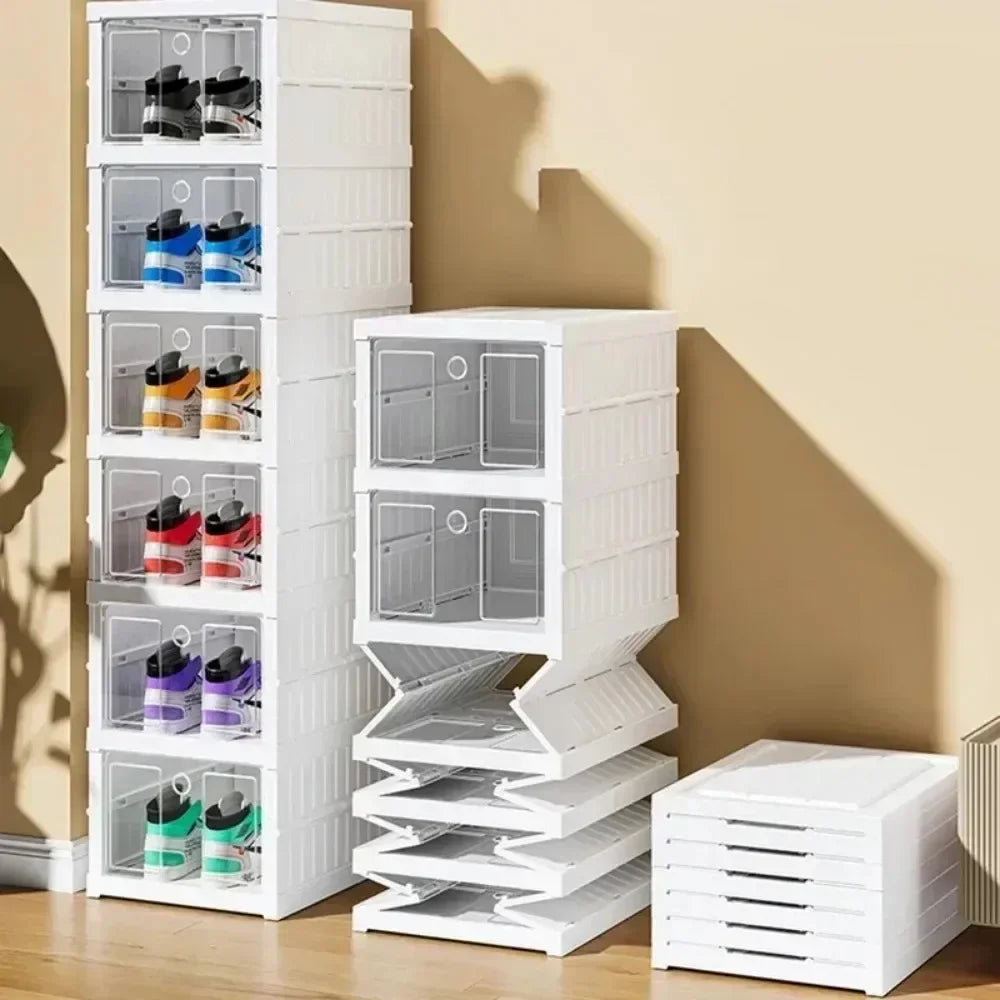 Dobrável Dustproof Multi Camadas Shoe Rack, Sneaker Organizador, Instalação Livre Gabinete, Armazenamento Integrado Racks